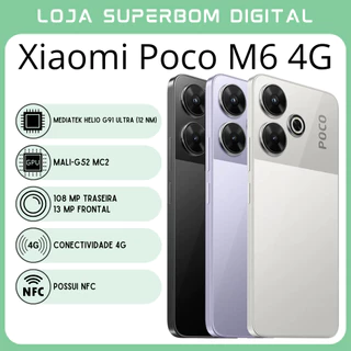 Celular Xiaomi POCO M6 4G | Câmera 108MP , Processador Mediatek Helio G91 Ultra (12 nm), Bateria 5030mah, Carregamento 30W , Versão Global , Envio do Brasil