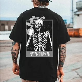 Camiseta Masculina Básica Streetwear Algodão Adulto Plus Size Infantil instant Human Café Caveira