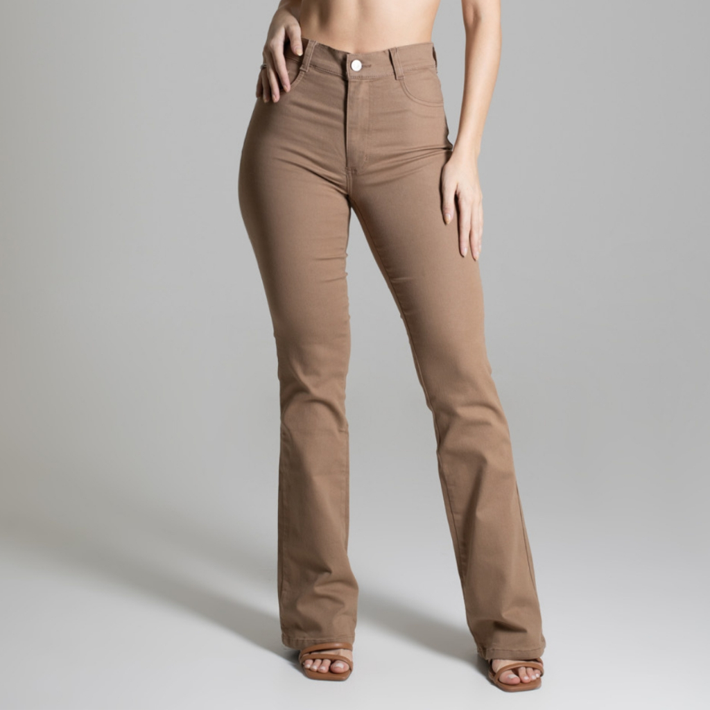 Calça Boot Cut Sawary Elastano Boca de Sino Capuccino Marrom Original ...
