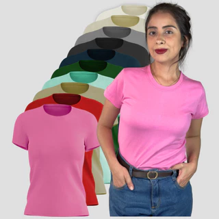 Kit 3 Camisetas Femininas Blusinhas Blusa Algodão Básica T-shirt Gola Redonda Confortáveis