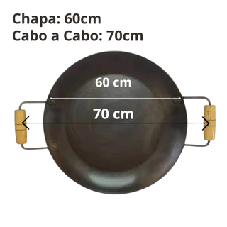 Disco Gigante Chapa de Arado Bifeira Aço Rústico Reforçado com Alças em madeira 70cm
