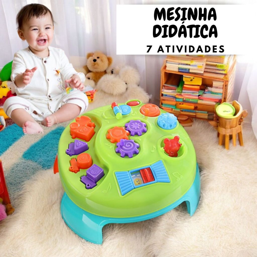 Mesinha Didática Divertida Com 7 Atividades Encaixar Girar Abrir Rodar ...
