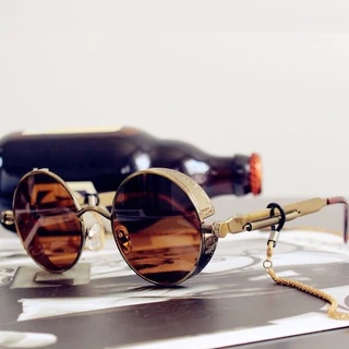 Óculos De Sol Alok Aço Modelo Redondo Steampunk