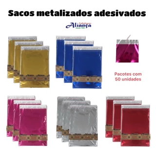50 Sacos metalizados adesivados tamanhos a escolha