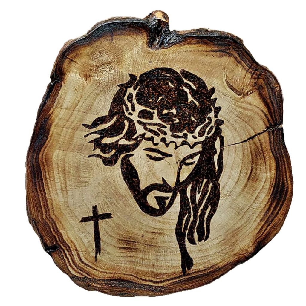 Quadro Rústico Pirografado da Face Jesus Cristo 25 x 24cm