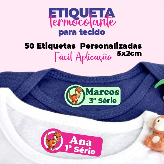 Adesivo para Tecido Termocolante Etiqueta Personalizada 50 und 5x2cm ...