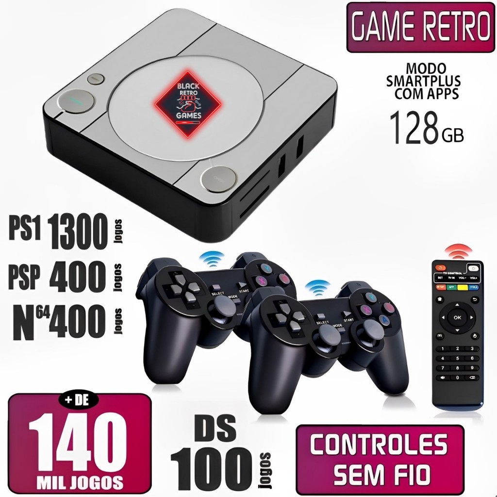 Vídeo Game Elite Retro 2024 140.000 Mil Jogos Clássicos 128gb Com 2 Controles