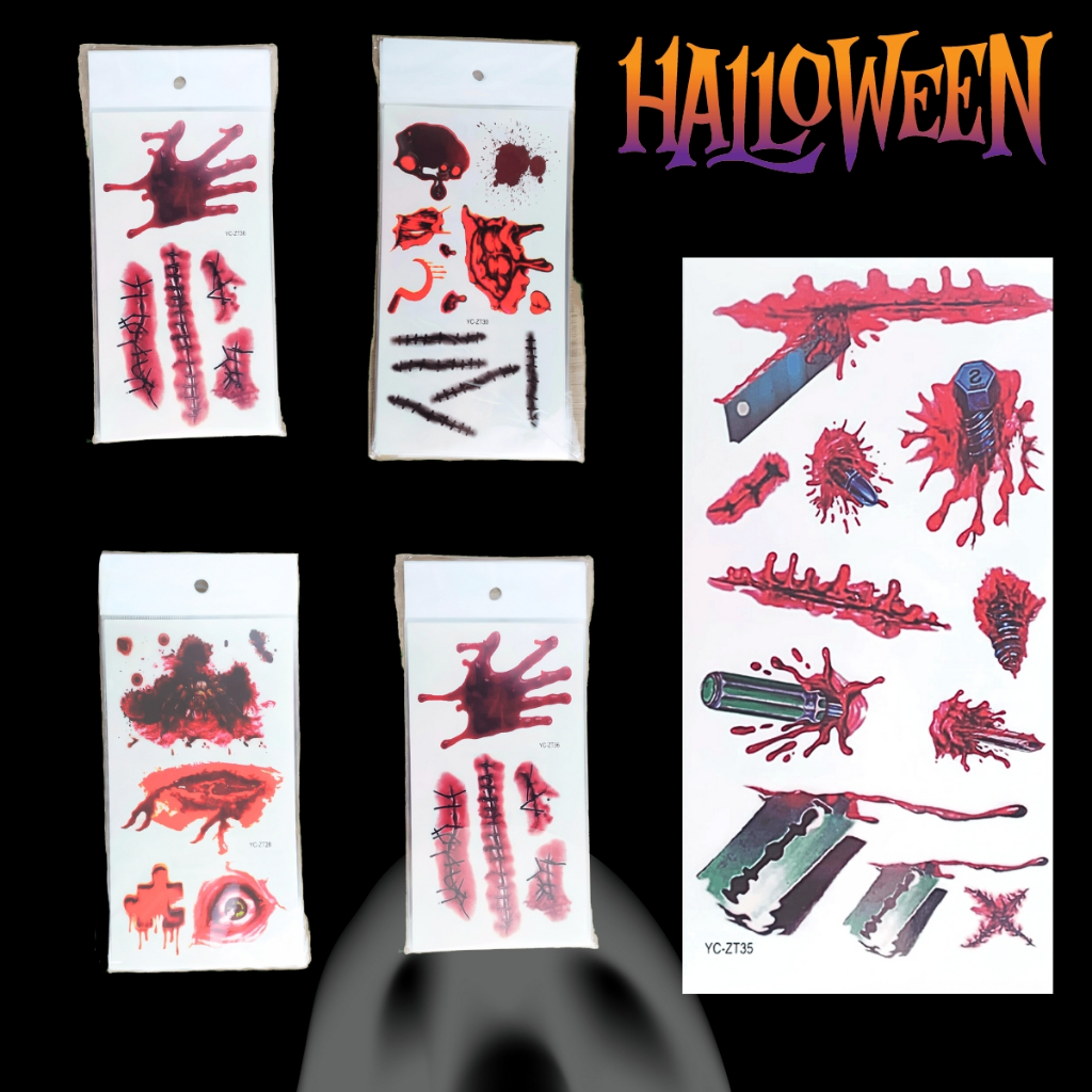 Tatuagem Maquiagem Halloween Temporária Horrível Cartelas Ferida Fantasia Auto Colante