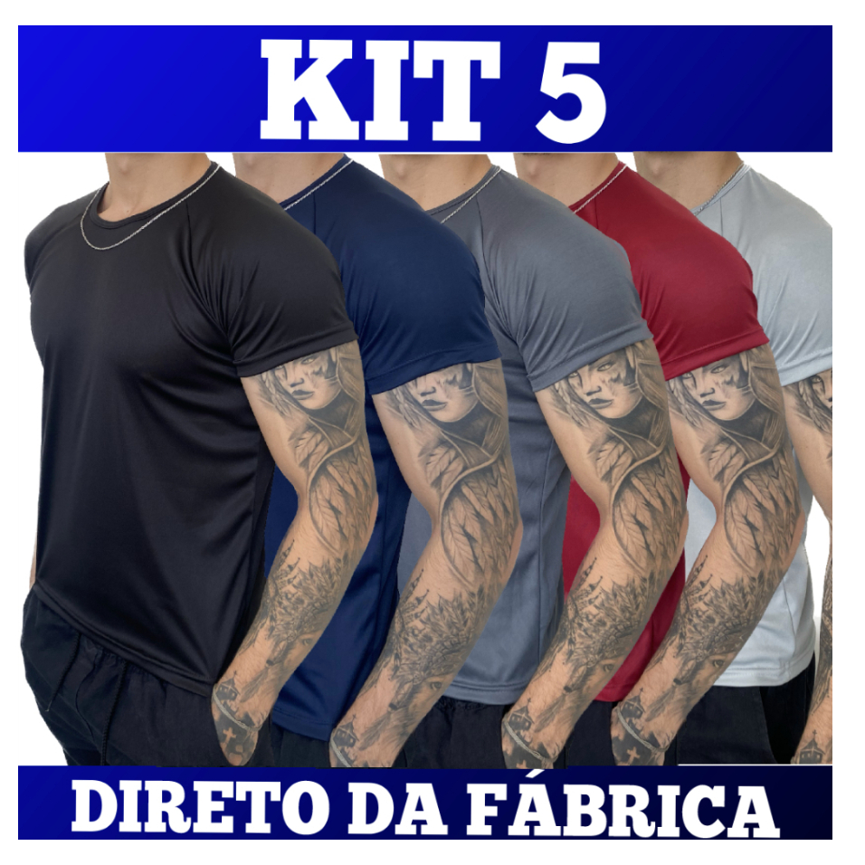 Kit 5 Camisetas Dry Fit Masculina - Casual - Treino - Academia - Esportes - Exercícios - Corrida