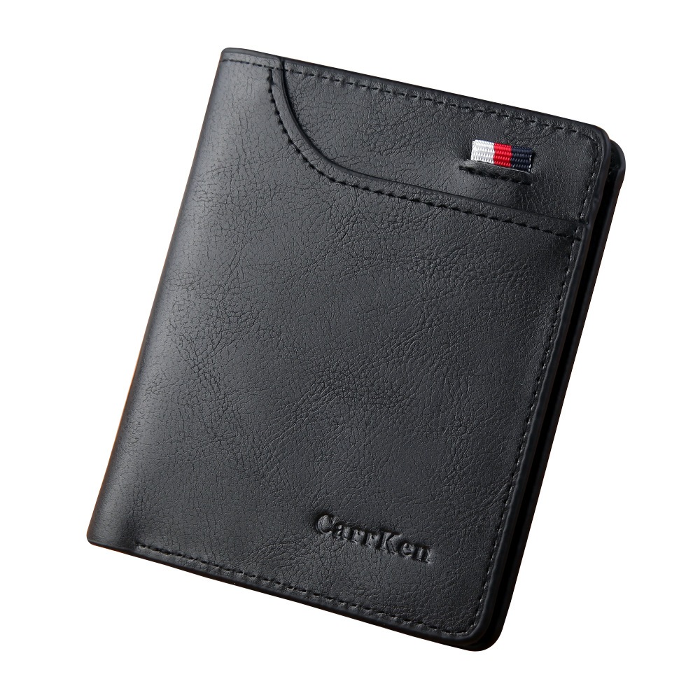 Masculina Ultra Fina Vertical Pequena Porta Cartão Anti-desmagnetização Carteira Preto