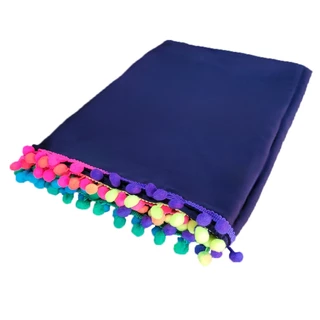 Canga de Praia ou Saída de Praia na Cor AZUL MARINHO com Pompom COLORIDO Super Estilosas.