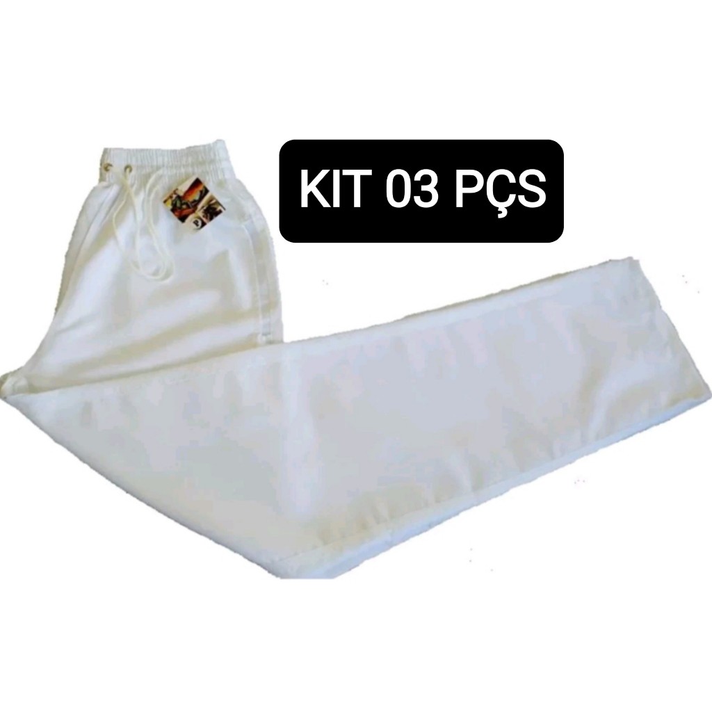 Kit 3 calças branca uniforme tactel