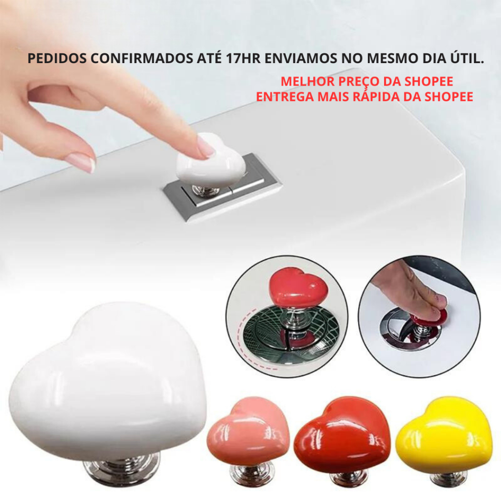 Botão de Descarga Autocolante Para Vaso Sanitário Formato Coração 40mm Puxadores para armário porta e gavetas