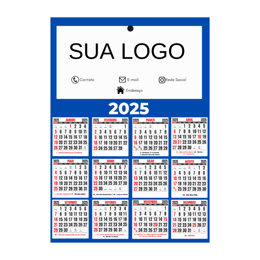 Calendário 2025 de Parede Personalizado - 50, 100 ou 200 unidades ...