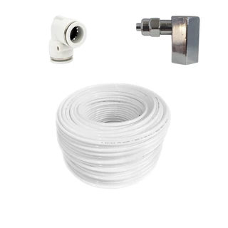 Kit Adaptador Cromado Bico 90° Rosca Fêmea 1/4 Saída 1/4 + Conexão Engate Rápido L 1/4 + Mangueira Atóxica 1/4 Ideal na Instalação de Filtros Bebedouro e Purificadores