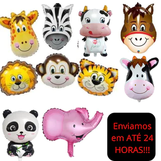 Kit c/10 Balões bexiga metalizado fazendinha safari