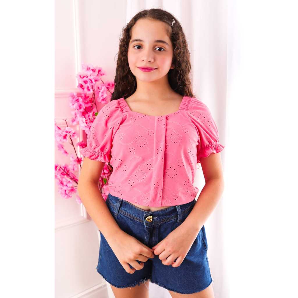 Blusa Infantil Juvenil Ciganinha Tecido Laise ou Leese Manga ...