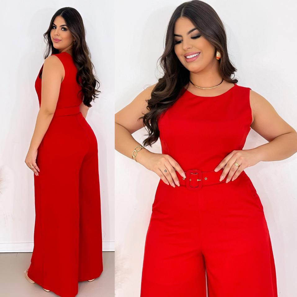 Macacão Pantalona Longo Feminino Com Cinto Coberto Moda Evangélica