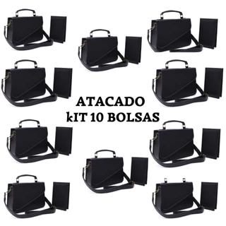 Atacado Kit 10 Bolsas Femininas Bolsinhas Kit Revenda 10 Unidades Pequenas Com Alça Transversal + Carteira Porta Cartões