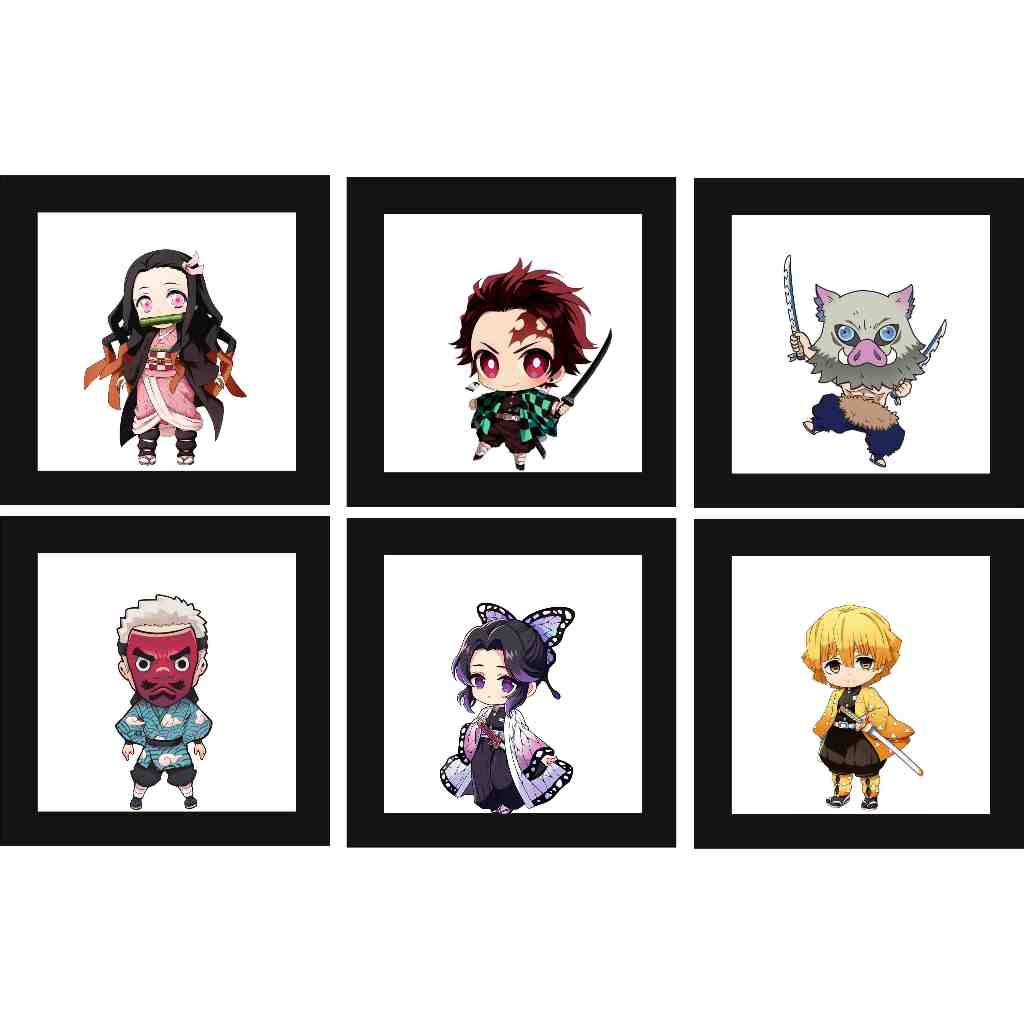 Kit 6 Quadros Vazado Decorativo Demon Slayer, Personagens Animes