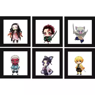 Kit 6 Quadros Vazado Decorativo Demon Slayer, Personagens Animes