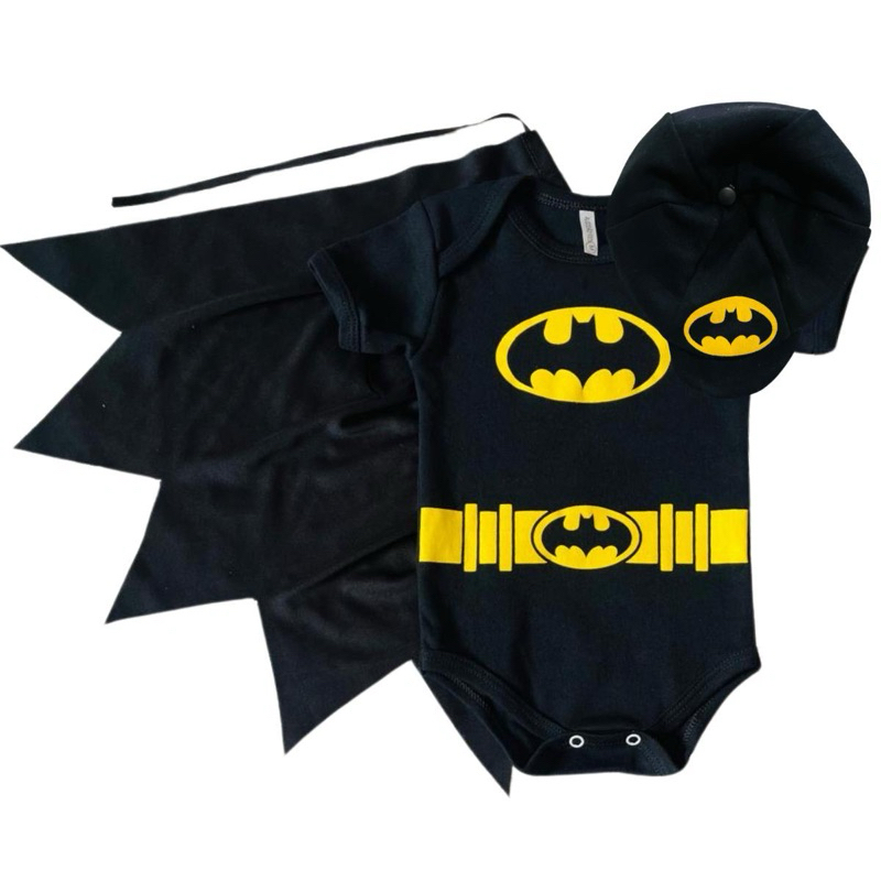 Body bebê temático Batman + Boina + Capa Infantil Personagem Fantasia