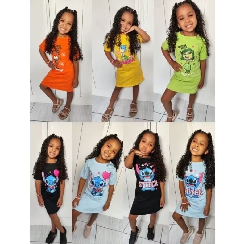 Vestido/camisão moda menina divertidamente/stich infantil e juvenil