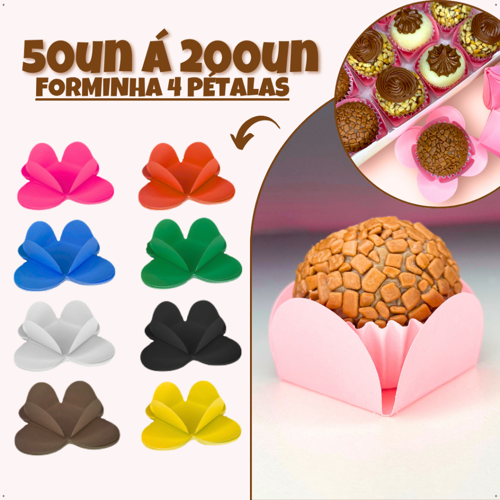 Forminhas 4 Pétalas Para Doces Finos Brigadeiros Festas Aniversários Casamentos