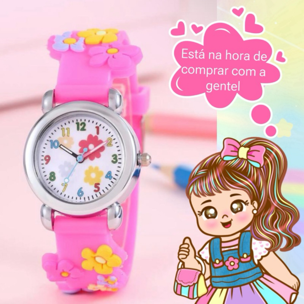 Relógio de Pulso Infantil Meninas Analógico Coloridas a 3D | Shopee Brasil