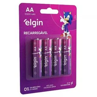 4 Pilha Pequena Recarregável Aa 2500mah Elgin (blister C/4 unidades)