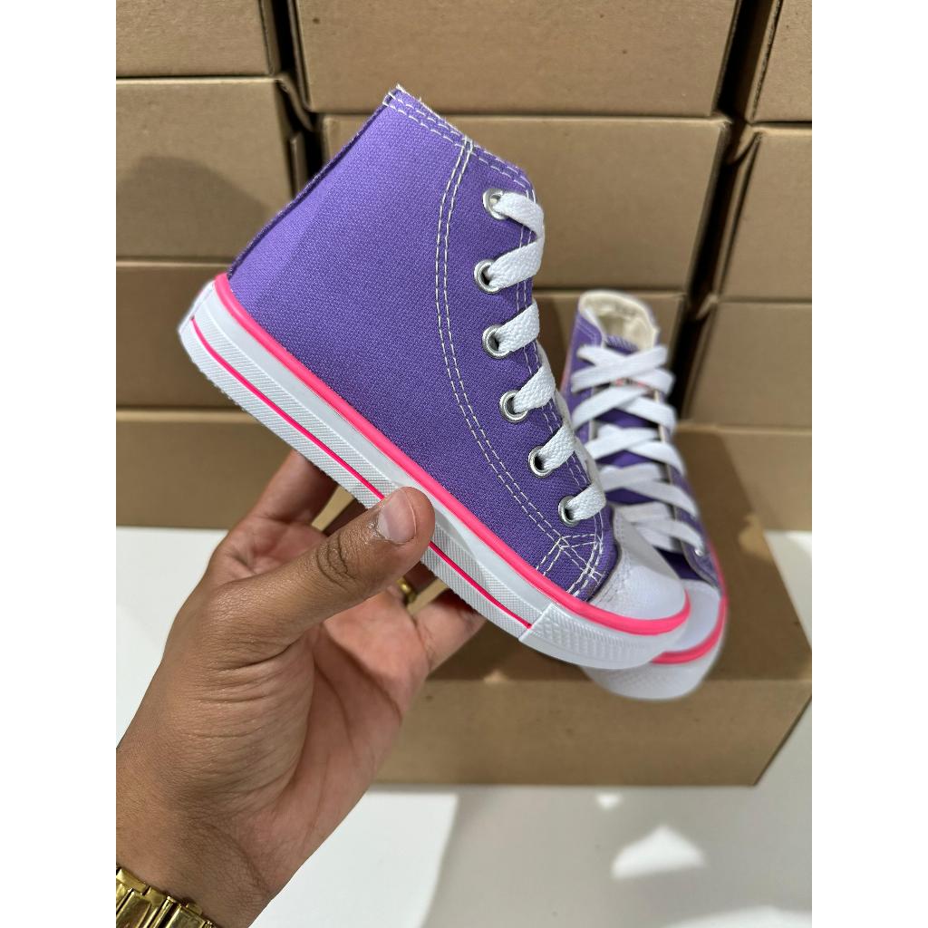 Tenis Cano Alto Botinha Lilas Rosa Neon All in Star Infantil Menina Shopee Brasil