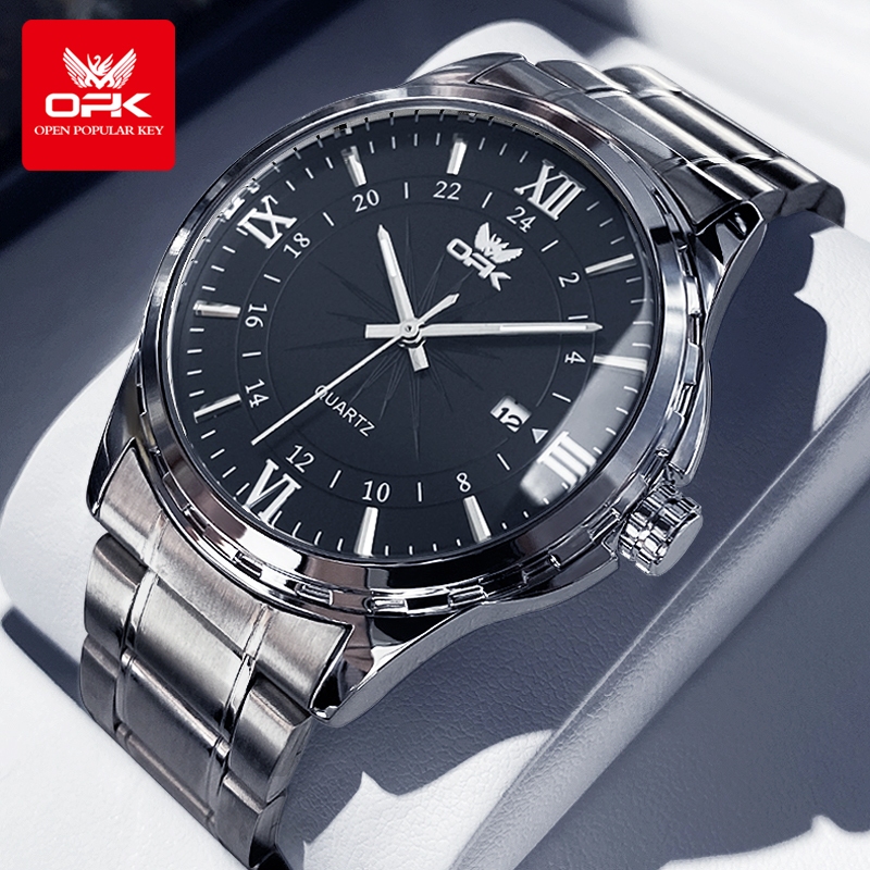 OPK Relógios Masculinos À prova de água Original Esportivo Prata Preto Quartzo 6003
