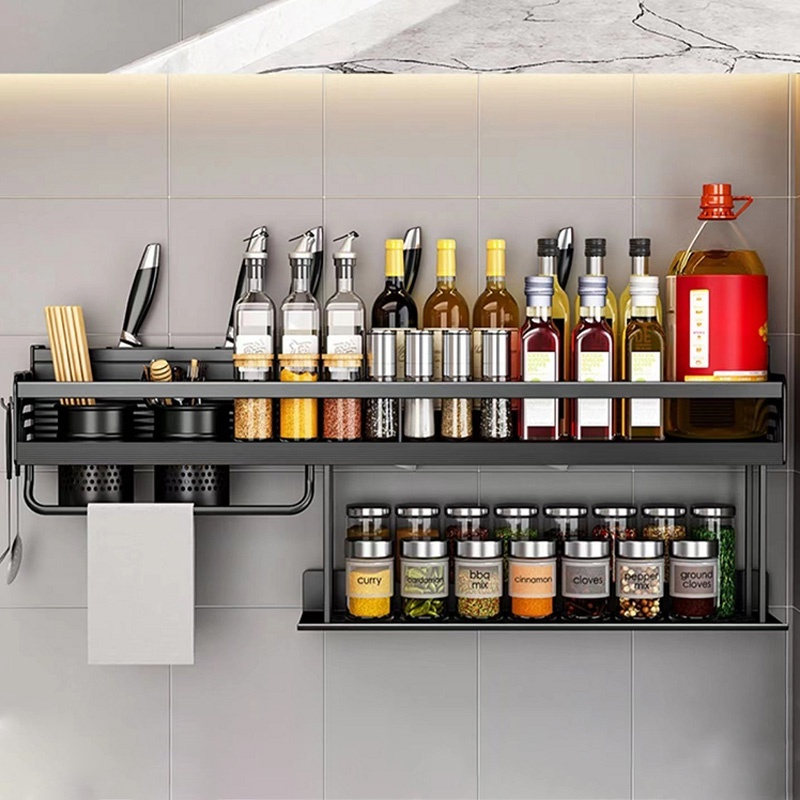 60cm 2 Camadas Prateleira Organizadora Multiuso Alumínio Cozinha Moderna Porta Tempero e Utensílios