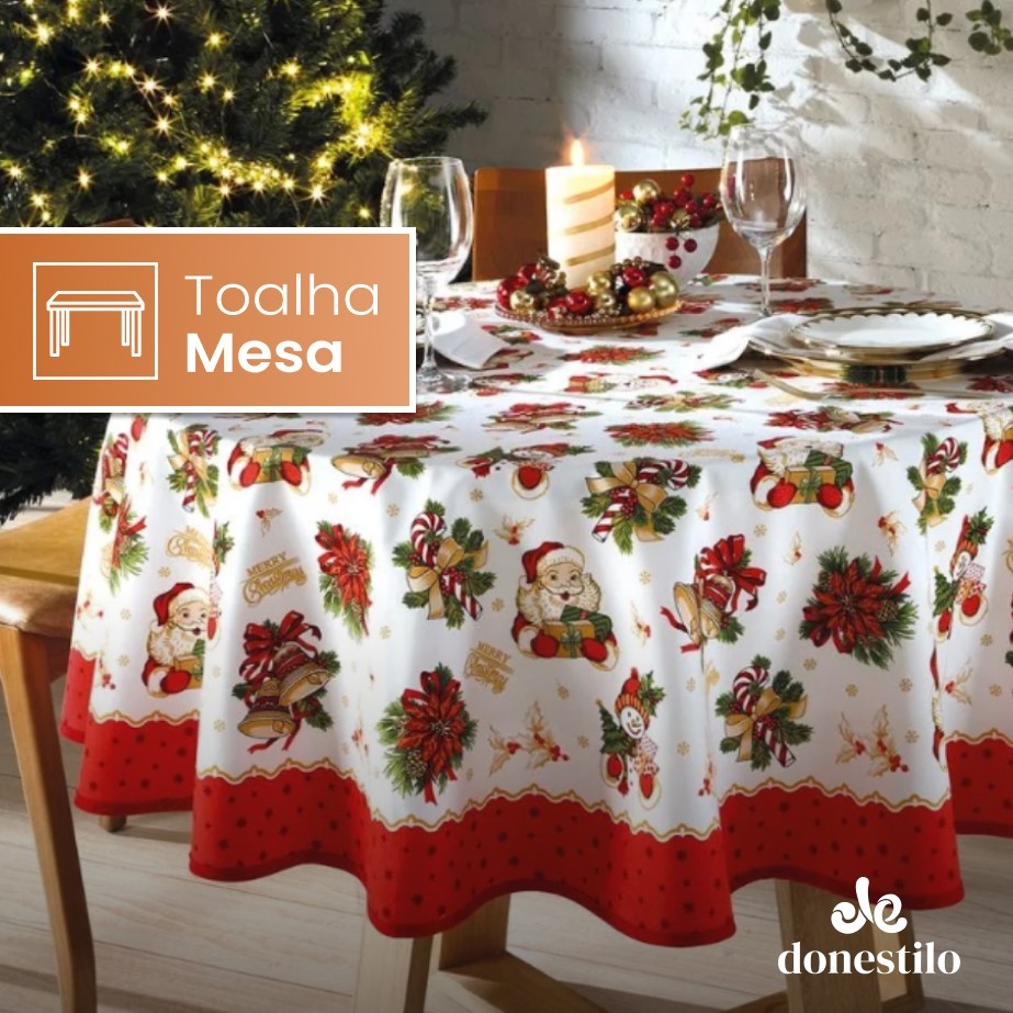 Toalha de Mesa Redonda Dohler 4 lugares Athenas Natal 111 medidas 1,60 m