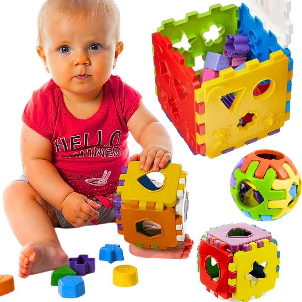 Kit brinquedos educativos bebê 1 ano Cubo de montar e encaixar ...