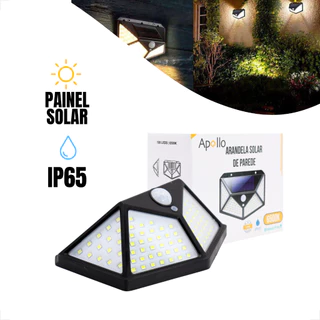 Arandela Luminária Solar 100 Leds Branco Frio 6500K Parede Externa Sol Sensor Jardim Ar Livre 600 Im