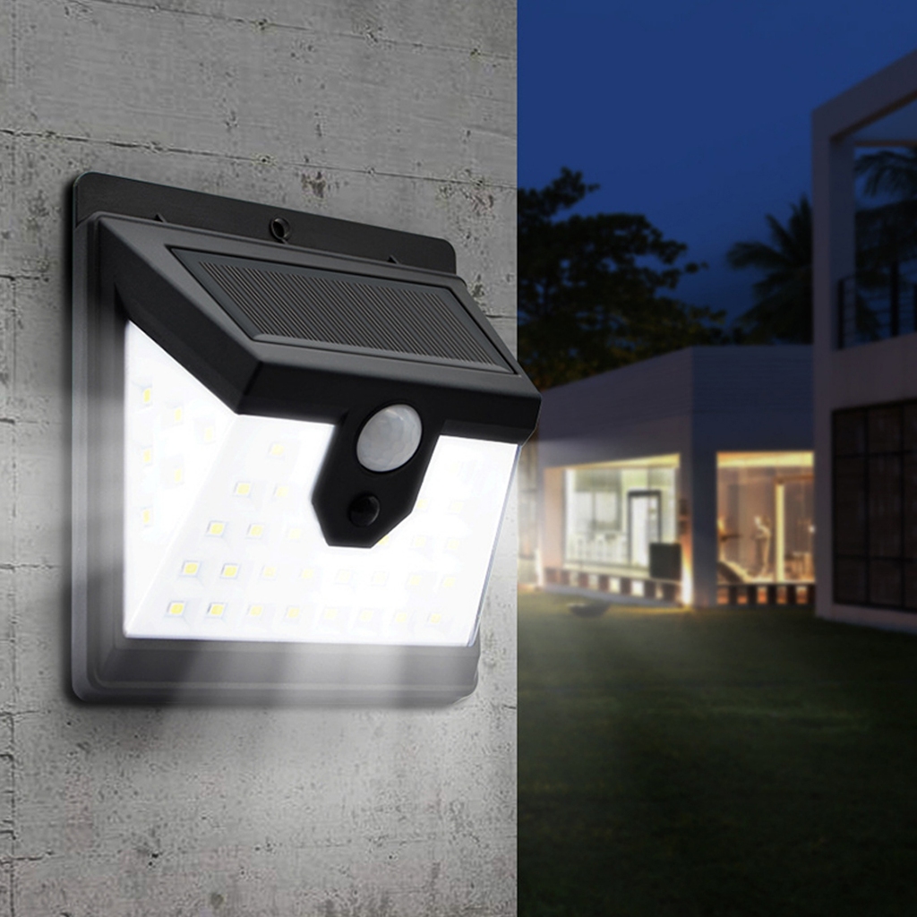 Luminária Solar Parede Automática 40 Led Sensor Presença 3 Funções Cor Preto