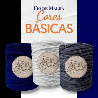Kit 2Kg Fio de Malha Brasil - Cores Básicas - Preto, Branco e Azul Marinho - Para Crochê Artesanato Trico Residual