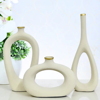 Conjunto Trio Elegante Enfeite Sala Decorativo Moderno Ceramica Vasos Centro Mesa Completo Decoração