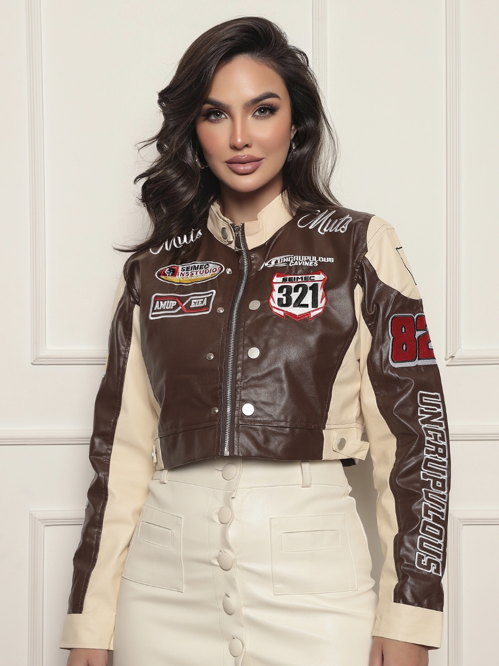 Jaqueta Couro Jaquetas Femininas Bordadas Jaqueta Couro Bordados