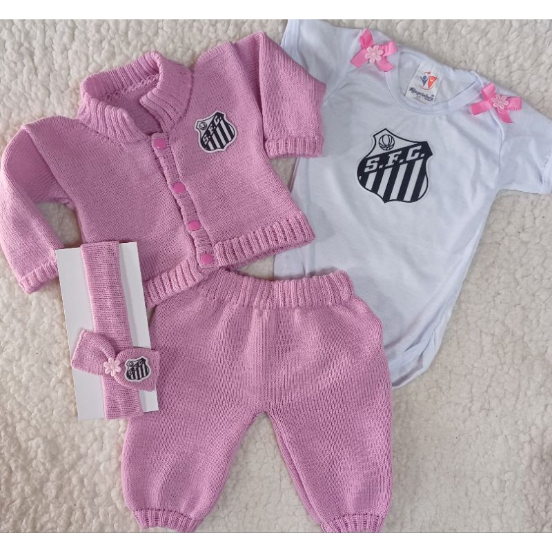Conjunto abriguinho de lã e body bebê do Shopee Brasil