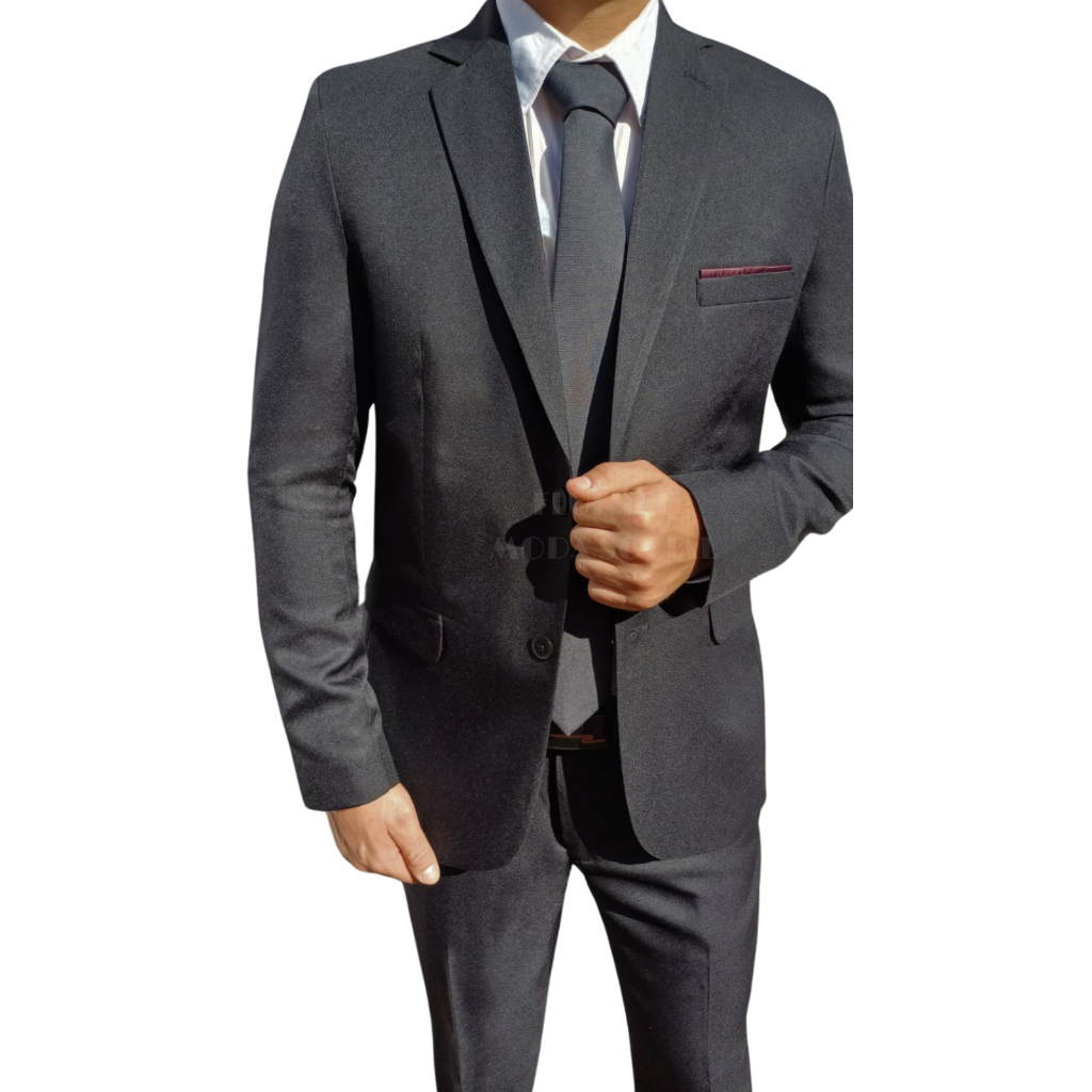 Terno Social Masculino Slim Microfibra Gabardine Preto Completo Blazer ...