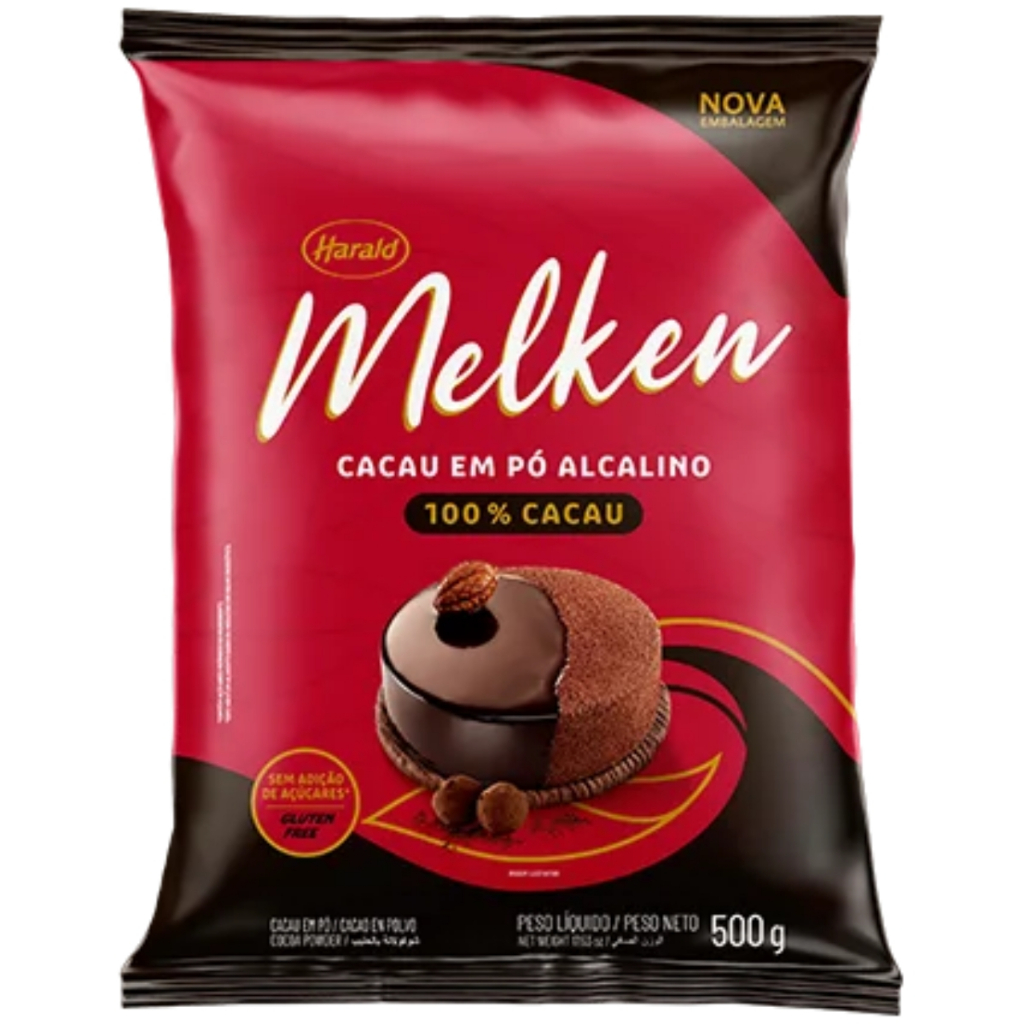 Cacau em Pó Alcalino Melken 100% Cacau 500g Harald