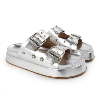 Papete Feminina Sandalia com Fivela e Detalhes Apliques