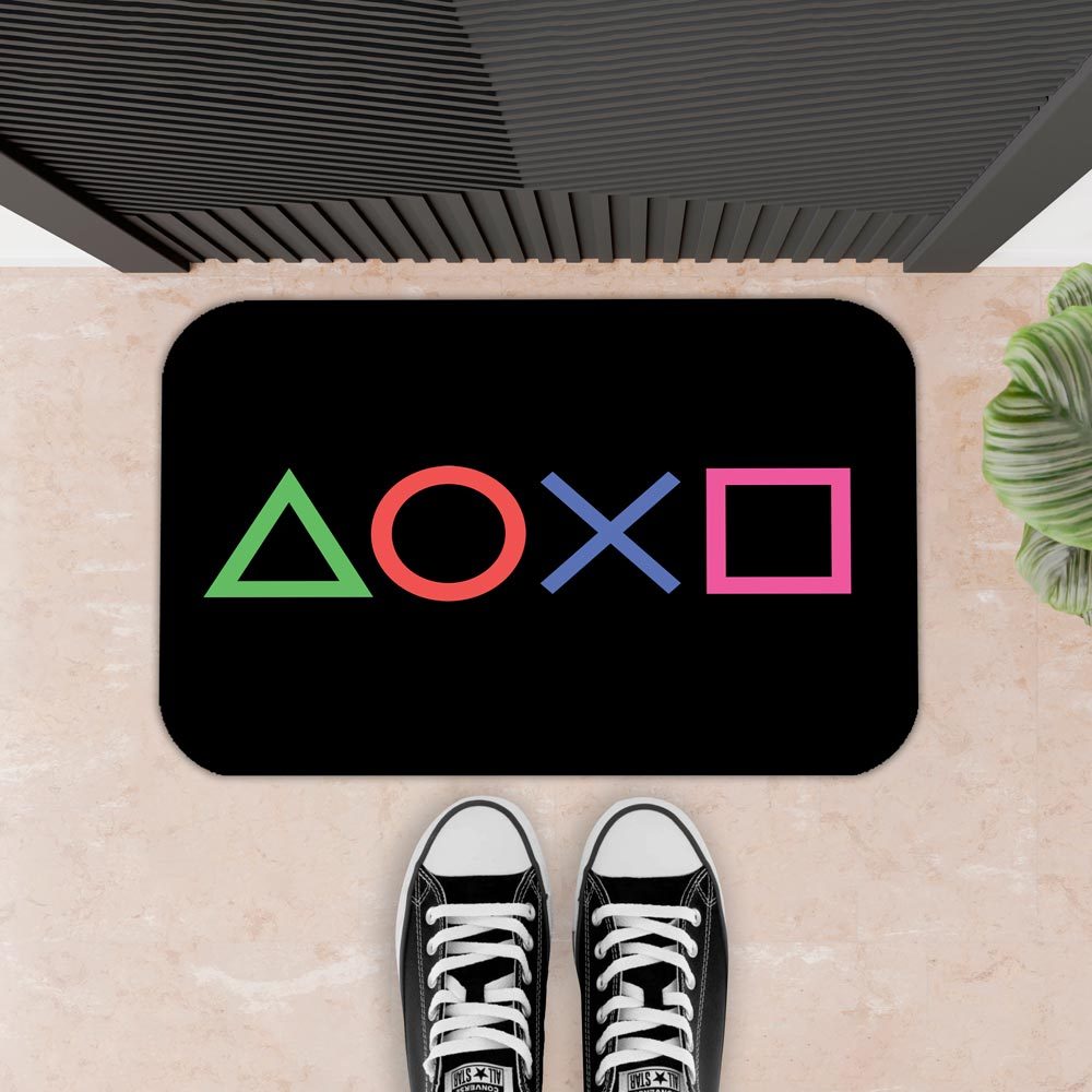 Tapete Decorativo Para Porta, sala e entrada, Antiderrapante Borracha Engraçado - 34X60 - 2mm - BOTÕES PLAY