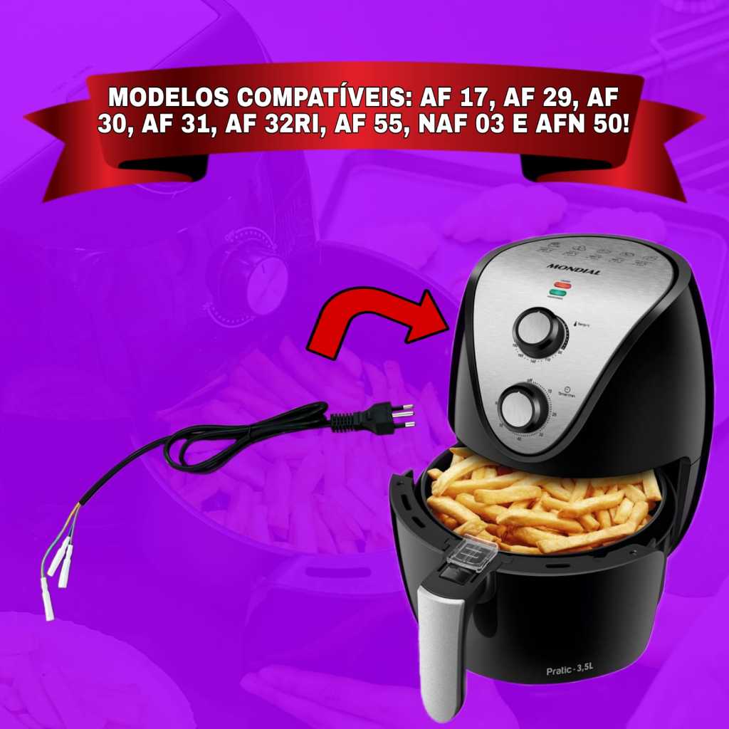 Cabo de Energia Air Fryer Mondial Plug AF30 AFN40 NAF03 AF01