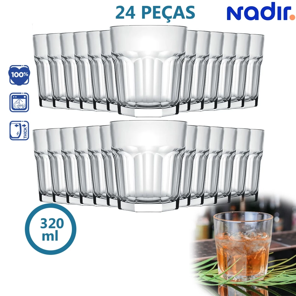 Kit com 24 Copo Bristol Rocks 320ml Nadir Figueiredo