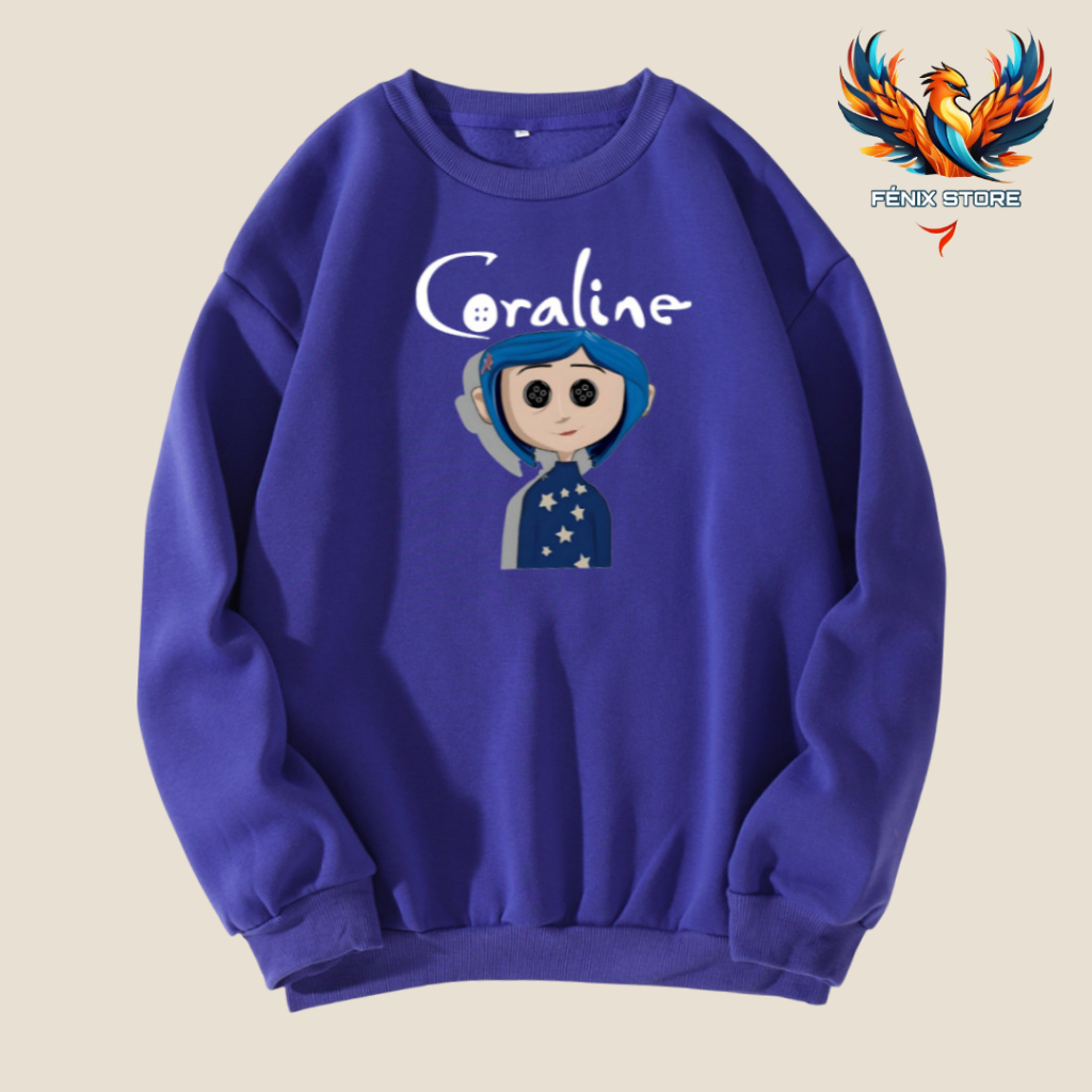 Moletom Coraline Exclusivo Misteriosa e Elegante Moletom Careca Sem Capuz Unissex