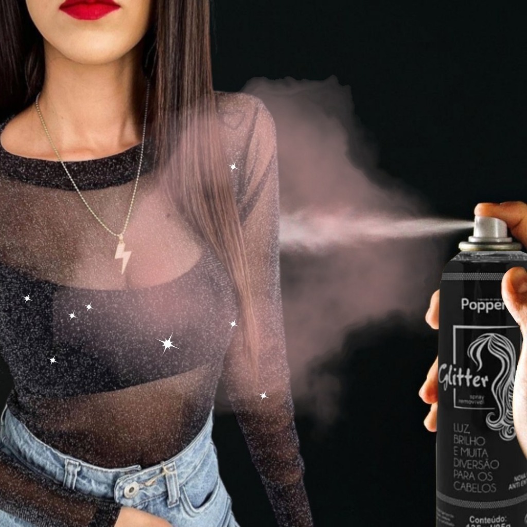 Spray Glitter para roupa cabelo corpo corporal brilho prata ou dourado ...