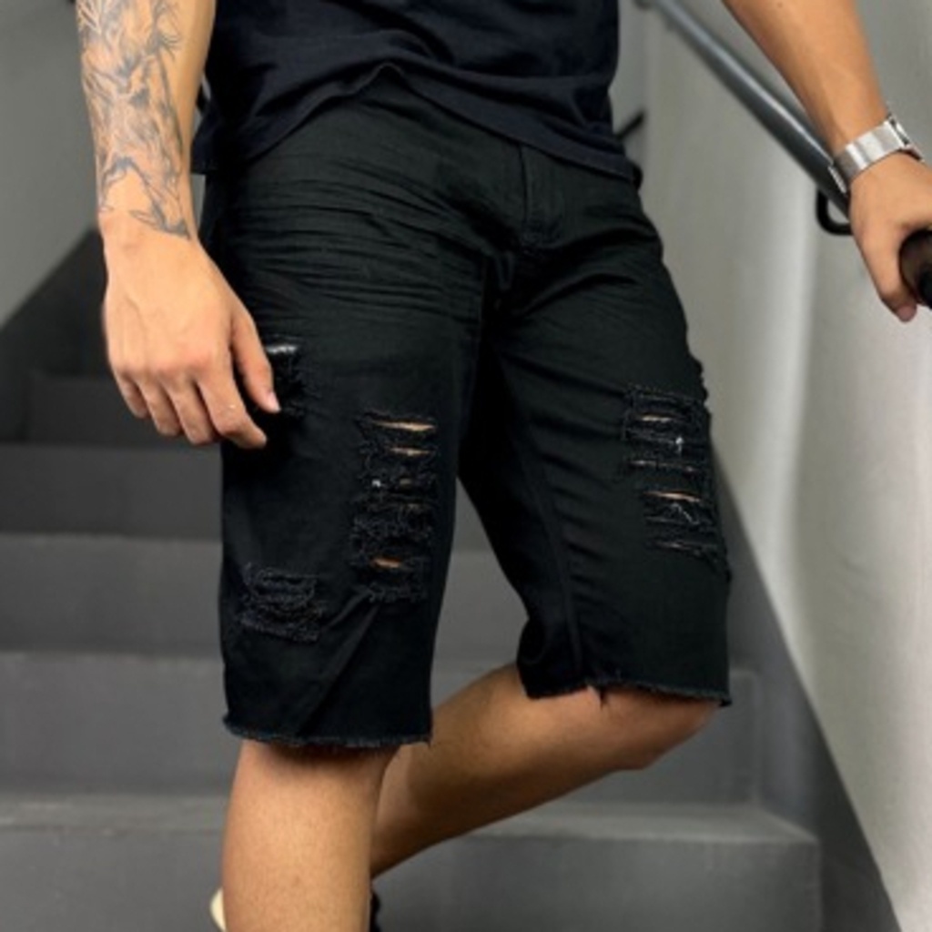 Shorts masculinos Jeans rasgados Estilo fashion masculino Outlet de fábrica